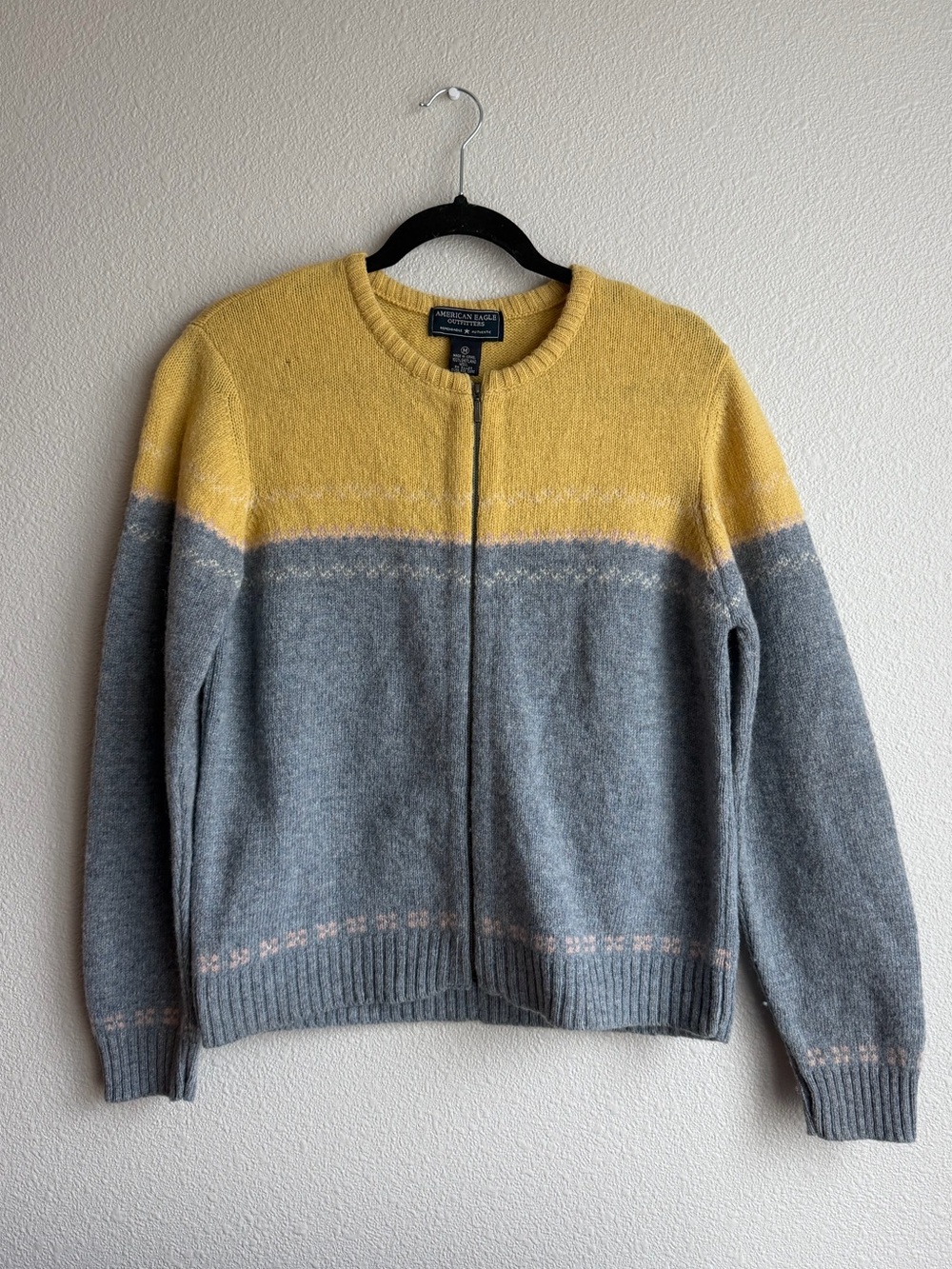Vintage 90s American Eagle Shetland Wool Fair Isle Zip Cardigan NWT Size M